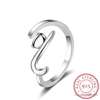 

100% 925 Sterling Silver Sticky Cat with Long Tail Finger Ring Women Ring Adjustable Engagement Ring Jewelry SCR220