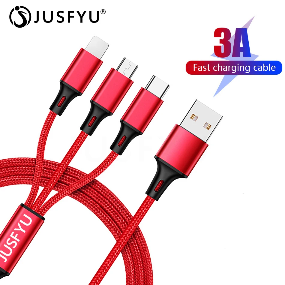 

3in1 2in1 USB Cable for iPhone X XS MAX 8 7 6 Cable Micro USB Type C Cable for Samsung S9 S8 Fast Charging Cable 3A Charger Cord
