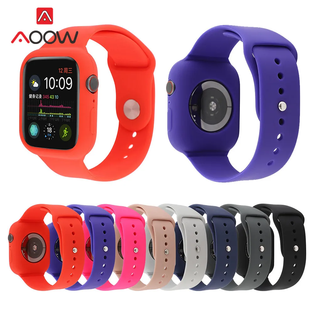 

Silicone Watchband Shell for Apple Watch 40mm 44mm 38mm 42mm protective Case Frame Rubber Strap Band for iwatch 1234 Full Cover