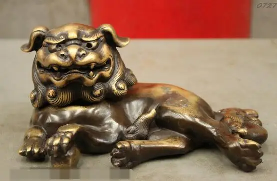 

S3640 8 Folk Chinese Pure Bronze Exorcise Lion Fu Foo Dog Statue Incense Burner Censer