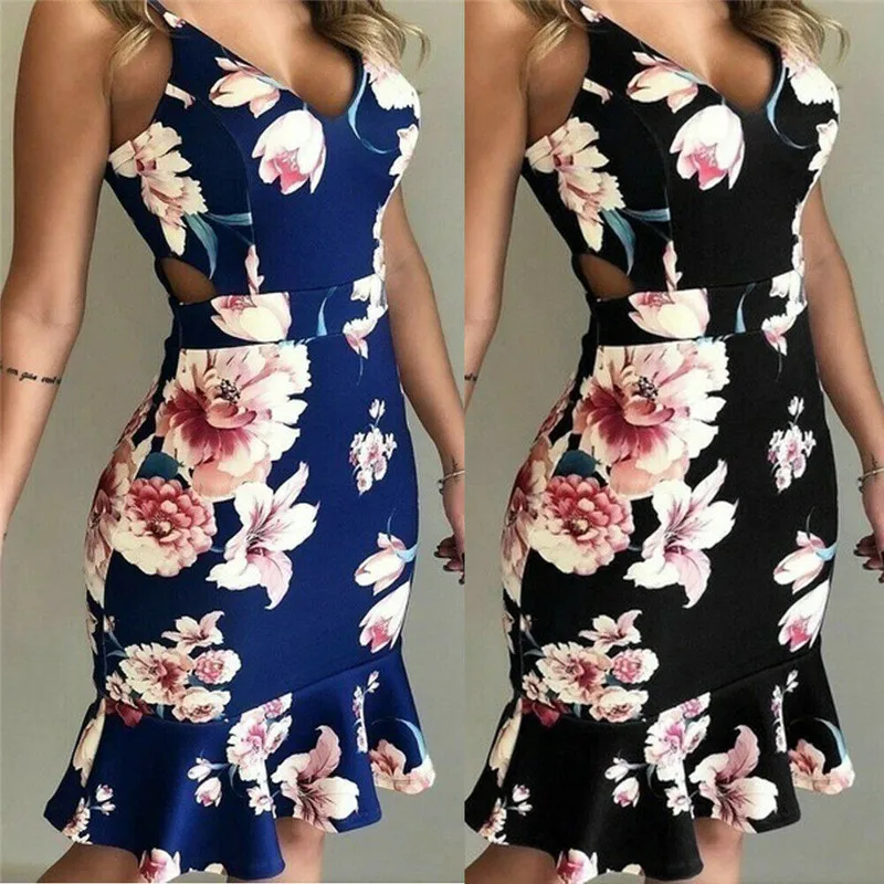 

Summer Women Floral Print Sleeveless Dress Ladies Boho Long Maxi Evening Party