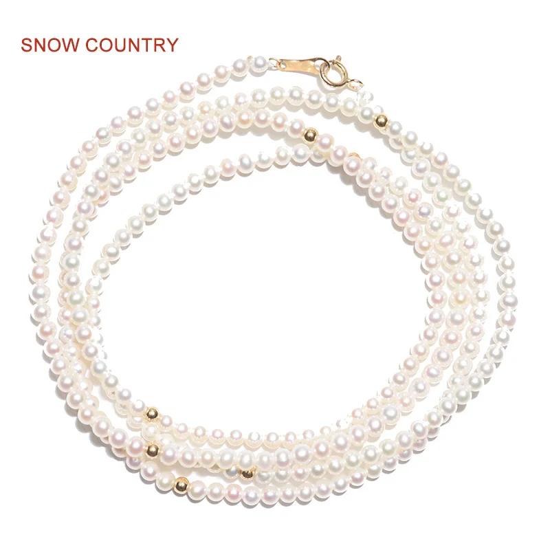 

SNOW COUNTRY Four Circles 2.5-3mm Genuine Tiny Natural Pearl Bracelet 18K Solid Gold For Bridesmaid Gifts Fashion Jewelry
