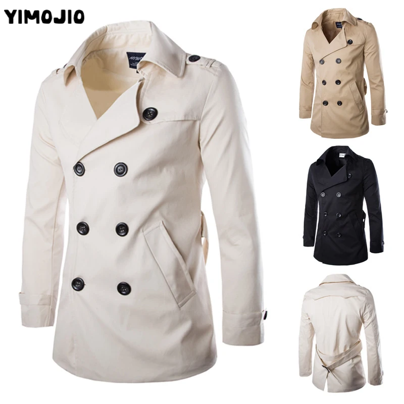 Kopen Heren Trenchcoat 2019 Mens Mid Lengte Jas Slanke Toevallige Jas Mannen Effen Verstelbare Taille Mannelijke Geul Street Wear Stijl wind Jas