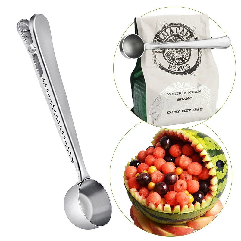 

CARRYWON Tea Spoon Multifunction Stainless Steel Coffee Scoop with Clip Coffee Tea Measuring Scoop Ground Coffee Measuring Spoon
