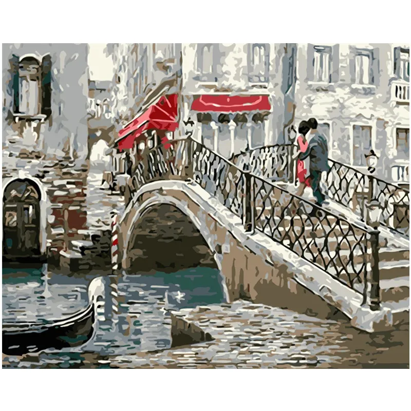 

Painting By Numbers DIY Dropshipping 40x50 50x65cm Couple on the arch bridge Figure Canvas Wedding Decoration Art picture Gift