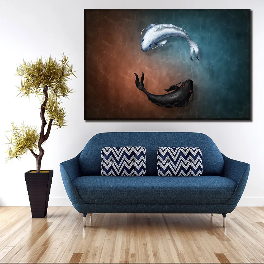 Холст плакат домашний декор HD печать 1 шт/4 шт Инь и Ян рыба символ живопись
