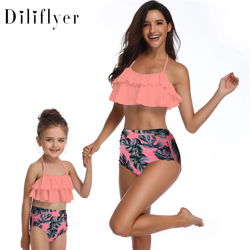 

Diliflyer Mother Daughter Swimsuit Mommy and Me Swimwear Family Matching Outfits Women Bikini Set Mom Mum Baby Dresses Clothing