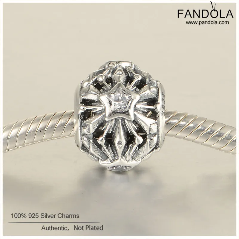 

100% 925 Sterling Silver Charms Snowflake Openwork Clear CZ Beads for Jewelry Making Fit European Snake Bracelets Berloque