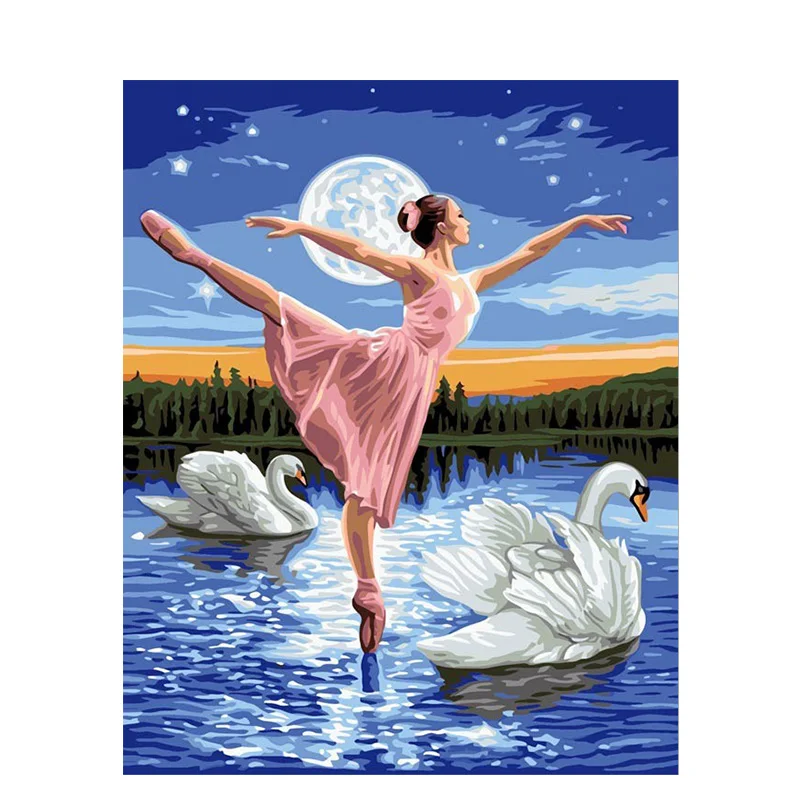 

Girl in Swan Lake DIY Digital Oil Painting By Number Artwork Picture Wall Decoration Perfect Christmas Birthday Gift P1303