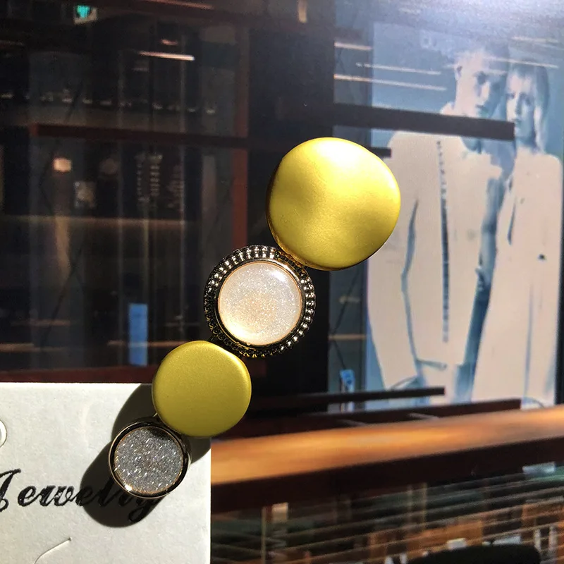 Японские модные заколки сладкие конфетные шпильки геометрические круглые заколки для волос акриловые заколки женские аксессуары для волос - Окраска металла: yellow round