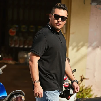 

Men's 2019 Summer Loose Casual Pure Black Lightning Short Sleeve Polo Shirt Bottoming Shirt Top 1-6XL