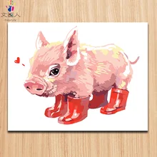Краска окраска по номерам милый мультфильм животное свинья носить красные туфли Экспресс-предметы cancas масляная краска практика для детей