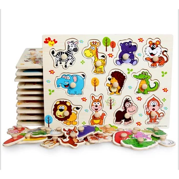 

Letter Animal Fruit Puzzle Board Toys No Burrs Baby Wood Puzzles Forest/Marine/Farm Etc Children's Classic Toy