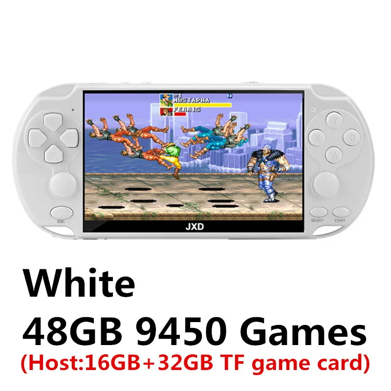 JXD, 48 ГБ, 5,1 дюйма, двойной джойстик, игровая консоль, встроенный в 9450, игра для аркадных игр, neogeo/cps/gba/gbc/GB/sens/nes/smd, mp5 DV/DC - Цвет: White 48GB9450 games