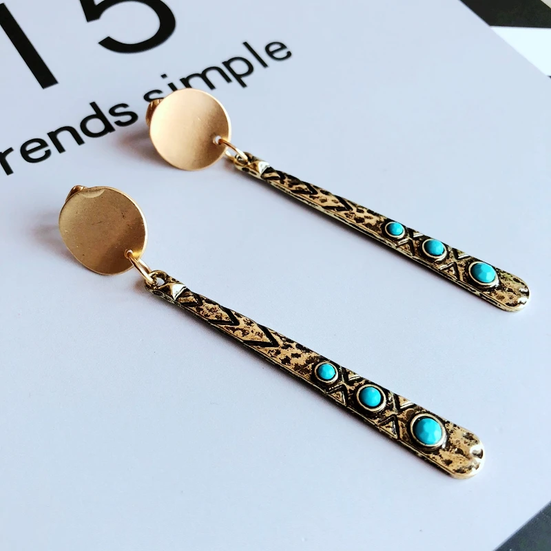 

Free Shipping New Long Blue Beads Vintage Clip Earring