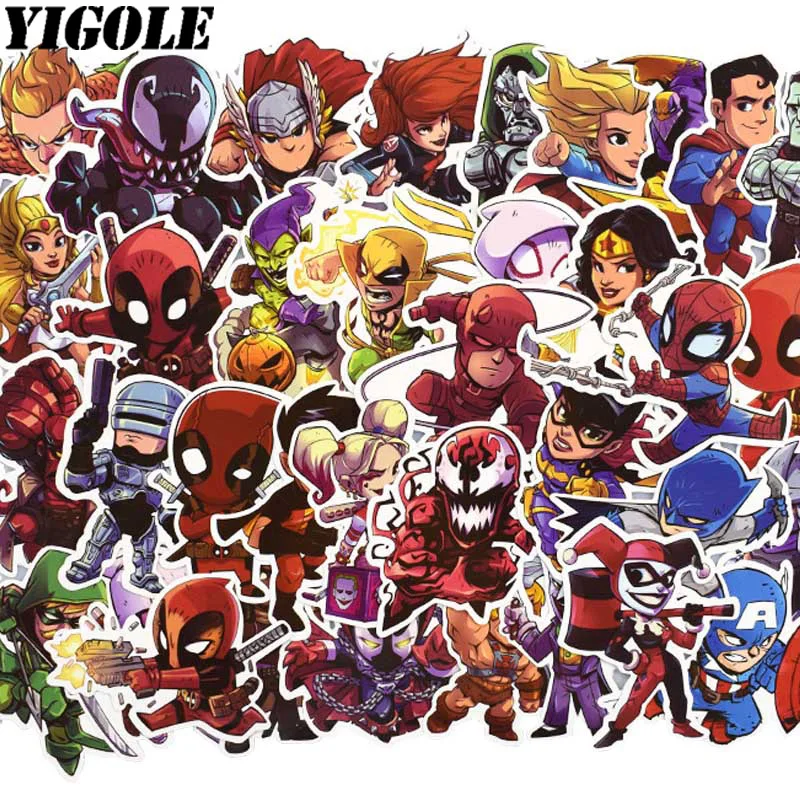 

50pcs/pack Mix Graffiti Super Hero Stickers Kids Toy Anime Funny Sticker for Luggage Laptop Fridge Waterproof DIY Decal Sticker