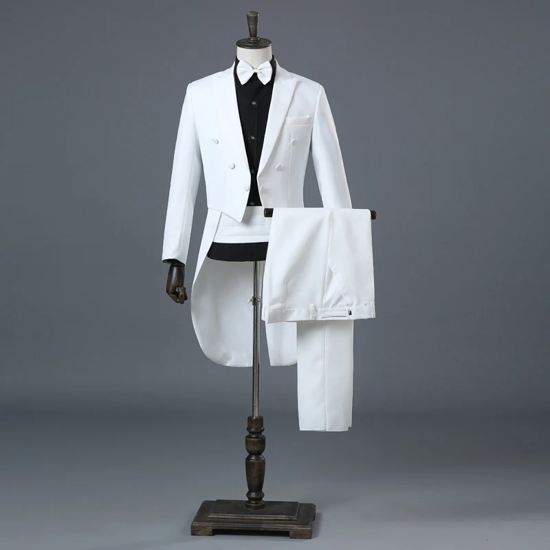 Комплект из 4 предметов, английский джентльмен, черные, белые свадебные смокинги для жениха, костюмы для мужчин, Классический Фрак с брюками, приталенный смокинг - Цвет: Tail Coat Tuxedos