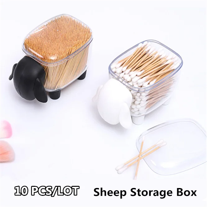 

10 pcs Plastic Table Top Cotton Swab Toothpick Storage Box Holder Sheep Shaped Container Household Table Organizer Home Decor
