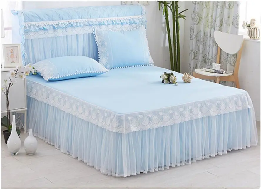 1/3 предмета в комплекте синее кружевное постельное юбка наволочки одеяло постельные принадлежности Эластичная лента матраса одноцветное простыня украшения дома - Цвет: blue