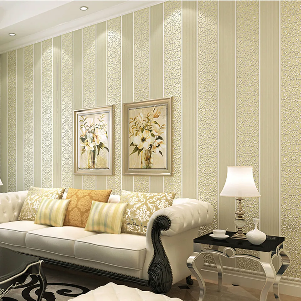 White Yellow Beige Pink Brown Shimmer Damask Striped Wallpaper For Bedroom Modern Embossed Texture Wall Paper Roll Home Decor