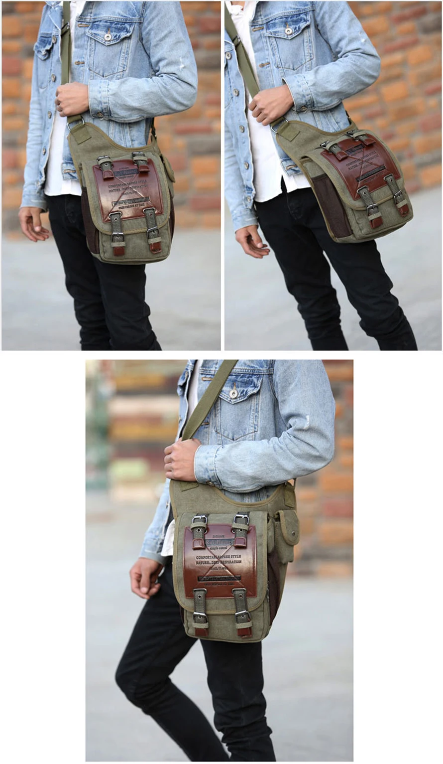 BERAGHINI marca cuero decoración Vintage hombres sobre el hombro bolsos hombre pequeño Sling mensajero bolsa lona militar sillín bolsa #Negro BERAGHINI marca cuero decoración Vintage hombres sobre el hombro bolsos hombre pequeño Sling mensajero bolsa lona militar sillín bolsa #Negro