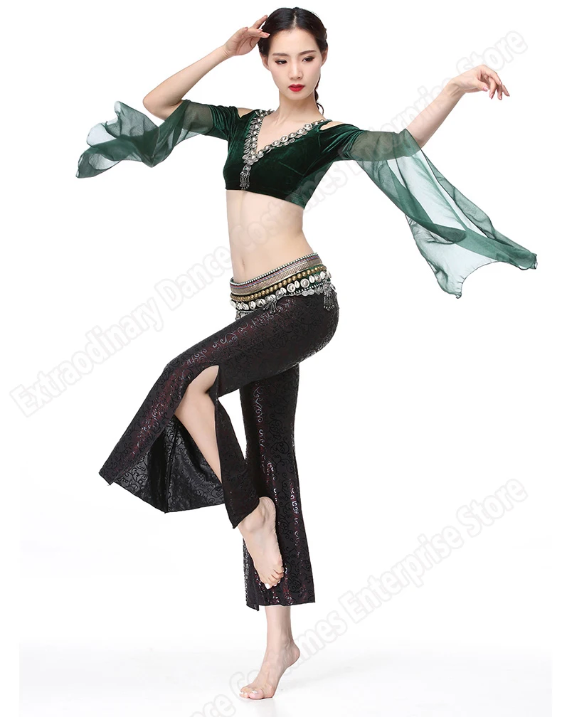 Новый Племенной танец живота майка штаны с поясом модные женские туфли Gypsy живота Танцы Костюм Hip шарф брюки бюстгальтер регулируемый