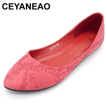 

CEYANEAO2018 Spring Serpentine Pattern Flat shoes Woman Comfortable Casual Shoes Pointed Toe Soft bottom Women's FlatsE1224