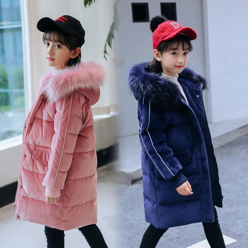 

Girls Down Jackets 2019 New Fashion Student Kids Flannel Thicken Warm Long Outerwear Coat For Teenagers Big Girl 6-14 Y Dwq354