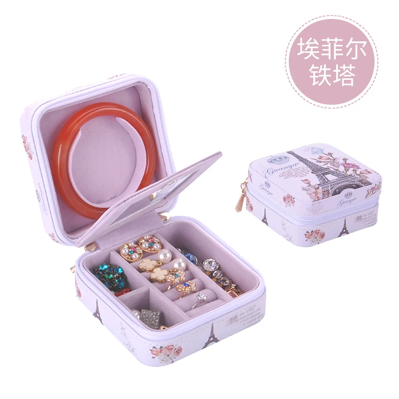

Z romantic printing 10*10*5cm Jewelry Box Leather Cosmetic Casket Travel Bag Ring Earring Lipstick Storage Box Gift for women