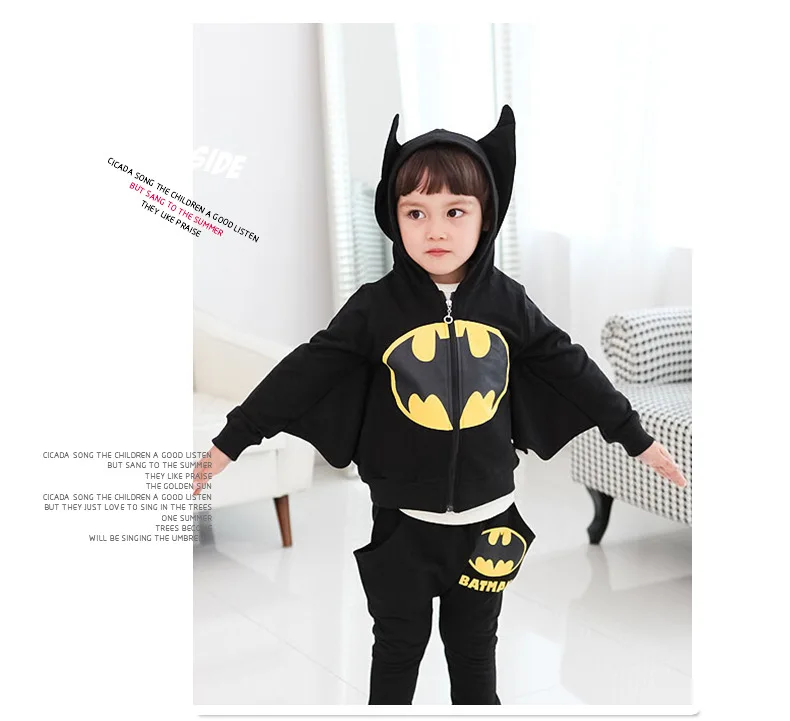 BAILIWEINI/ г. Весенняя детская одежда костюм на молнии с Бэтменом для мальчиков комплект из двух предметов с капюшоном