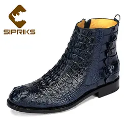 Sipriks/мужские темно-синие туфли из крокодиловой кожи, на молнии, на заказ, Goodyear Boots Boss в деловом стиле, темно-коричневые, Черные ботильоны