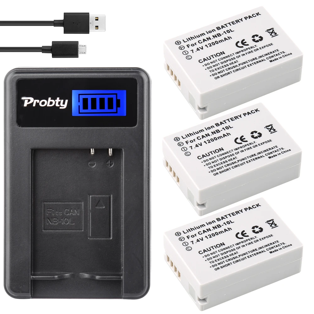 PROBTY 3pcs NB 10L NB 10L Digital Camera Battery Pack + USB Charger for