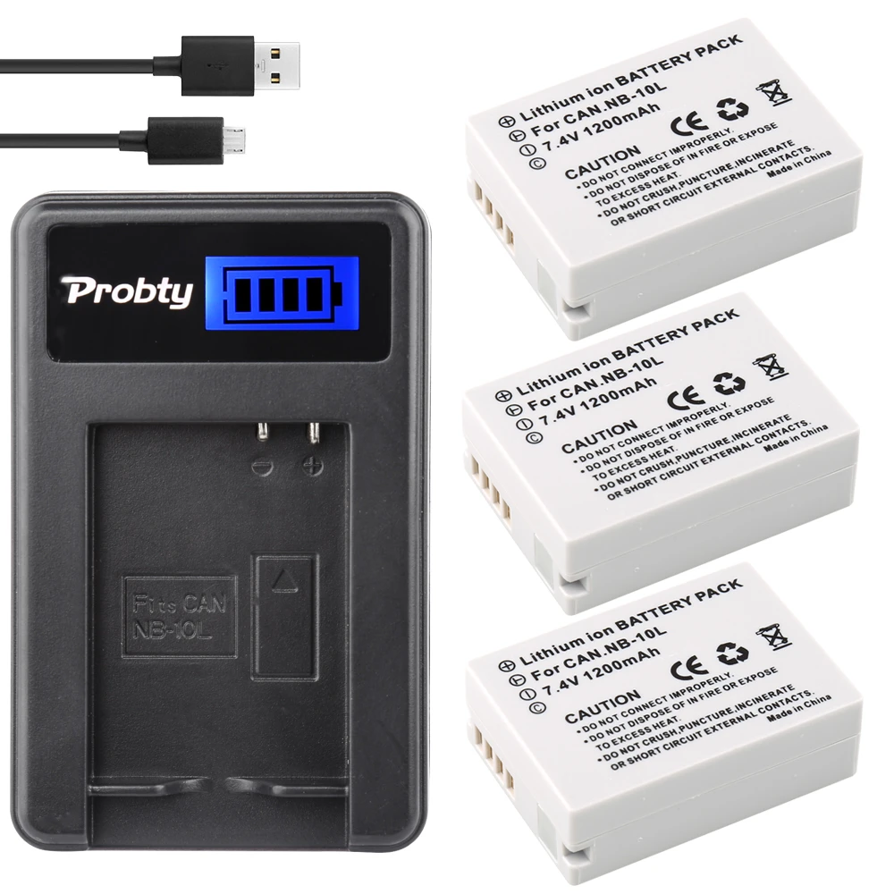 PROBTY 3pcs NB10L NB 10L Digital Camera Battery Pack + USB Charger for Canon G1X G15 G16 SX40HS