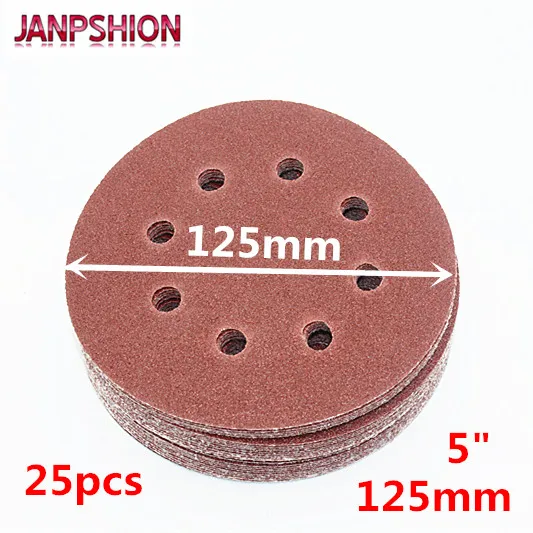 JANPSHION 25 шт. 125 мм крючок и петля абразивная шлифовальная бумага 5 дюймов красный шлифовальный диск с 8 отверстиями решетки 60~ 2000 доступны