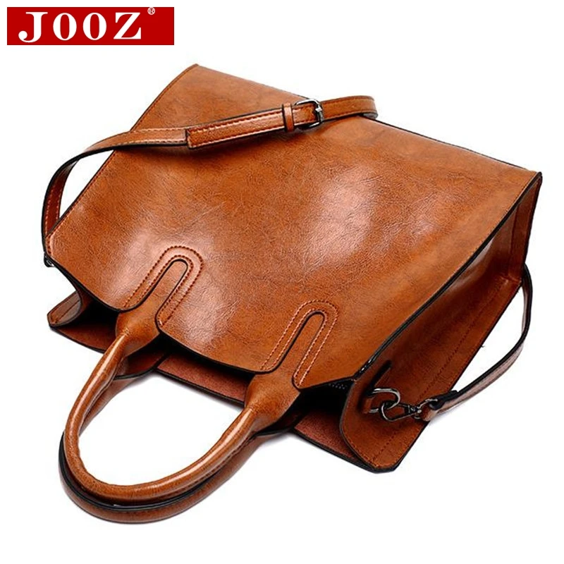 Koop Dames Olie wax Lederen handtas voor Vrouwen Famou Merk Trunk Handtassen Luxe Designer Femme Casual Tote grote Reizen Schouder tas