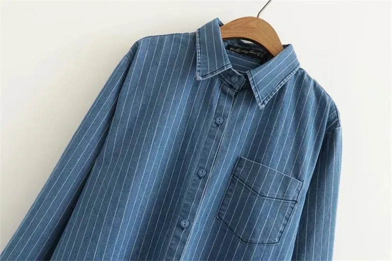  Plus Size 2XL-5XL Denim Blouse Long Sleeved Striped Shirts Vestidos Blusas