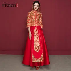 Show 2018 летняя одежда луговой дракон платье старинные Cheongsam тонкий торжественное платье в китайском стиле торжественное свадебное вечернее