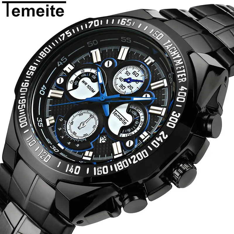 

man wristwatches fashion black 316L stainless steel mens watches Multifunction waterproof calendar luminous men's watch quartz