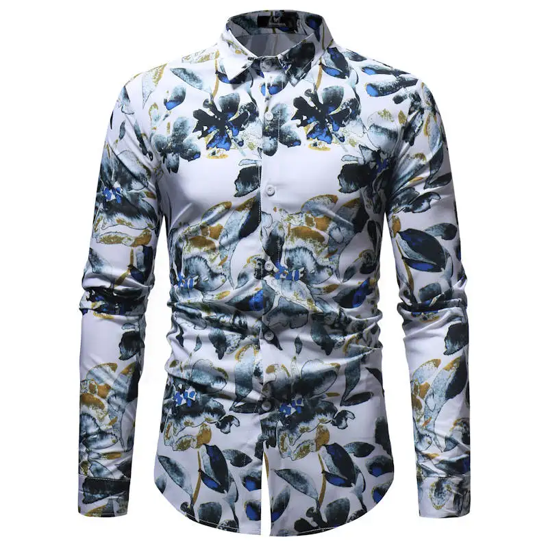 Мужская Повседневная рубашка в стиле ретро с цветочным принтом, Классическая мужская рубашка, мужская рубашка с длинным рукавом, новая модная весенняя рубашка
