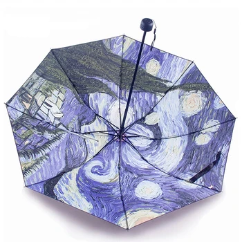

Vintage 3 Folding Umbrella Rain Women Quality Umbrellas Portable parasol Rain Gear Female Windproof Oil Painting Umbrella