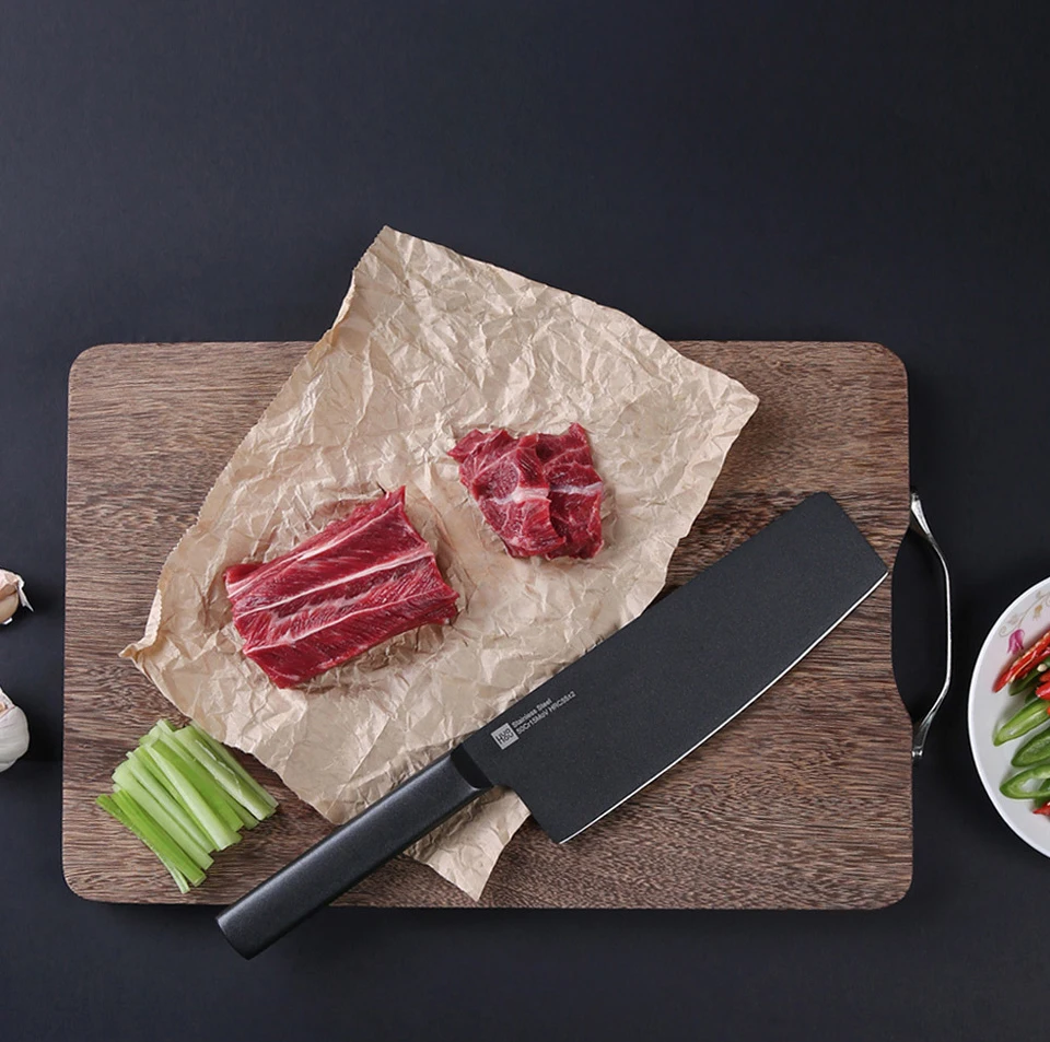Original Xiaomi Mijia Huohou Cool Black Kitchen Non-Stick Knife Stainless Steel Knife Set 307mm Slicing Knife +298mm Chef Knife  (20)
