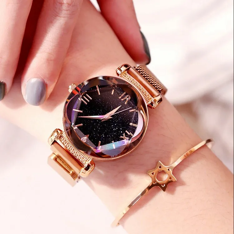 

Luxury Ladies Watch Magnet Stainless Steel Mesh With Starry Fashion Diamond Female Luminous Shining Quartz Watch Relogio Feminin