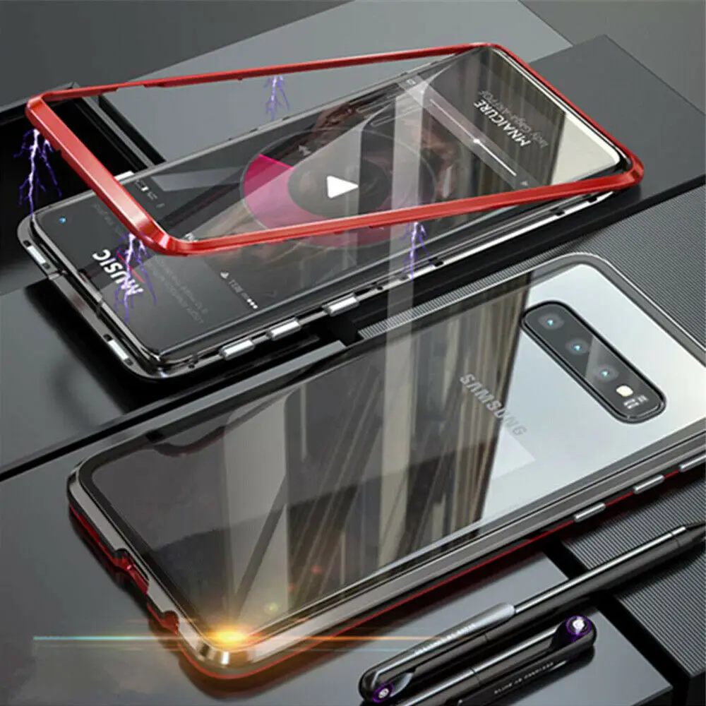 Роскошные магнитные телефонные чехлы с металлической рамкой для Samsung Galaxy S10 S9 S8 Plus