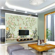 Индивидуальный Рисунок ткань и текстильные обои для стен ткань ТВ фон матовый шелк для гостиной китайские цветы птицы камень