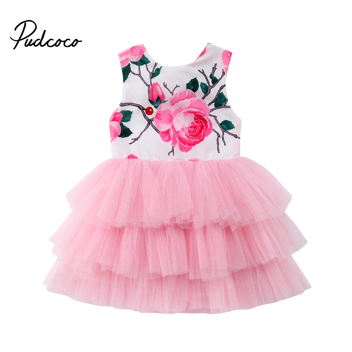 

Pudcoco 2018 Toddler Kids Baby Girls Dresses Floral Print Tulle Backless Patchwork Party Layered Dress Sundress Clothes 0-5T