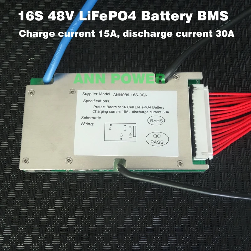 48V 30A LifePO4 батарея BMS для 16S 3,2 V lifepo4 ячейка 51,2 V BMS/PCM непрерывный рабочий ток 30A 1500W с функцией баланса