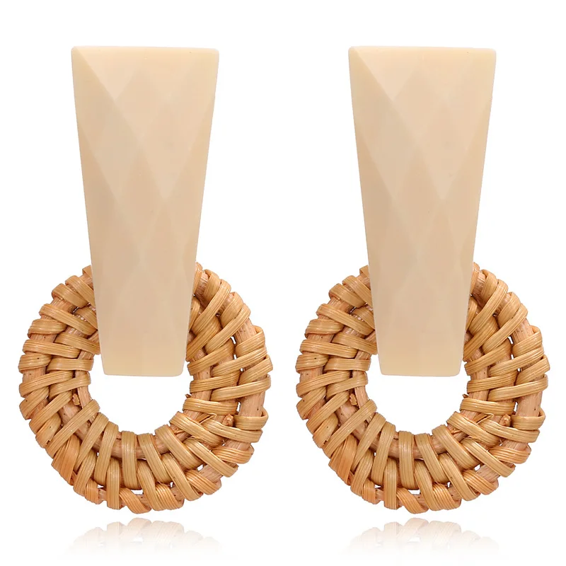 

2019 Vintage Rattan Knit Resin Drop Earrings Handmade Geometric Acrylic Round Party Statement For Women Jewelry Wholesale