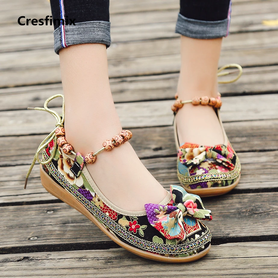 

Cresfimix women fashion comfortable slip on flat shoes lady retro street stylish shoes female cute bead shoes zapatos a2198
