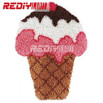 

Latch Hook Rug Kits DIY Needlework Unfinished Crocheting Rug Winter Yarn Cushion Mat Icecream Cone Sets for Embroidery Carpet