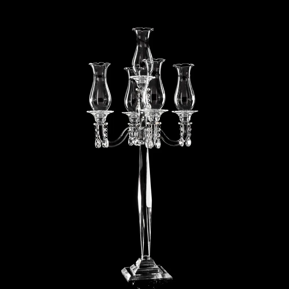 5 arms crystal candelabra with hurricane globe, wedding centerpieces